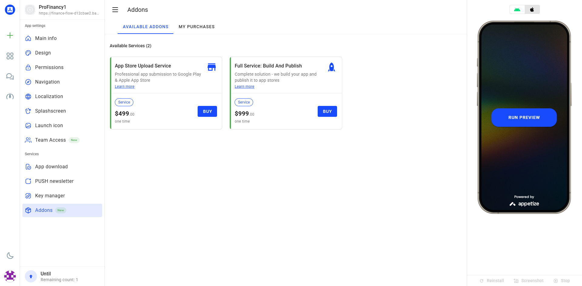 Addons Screen