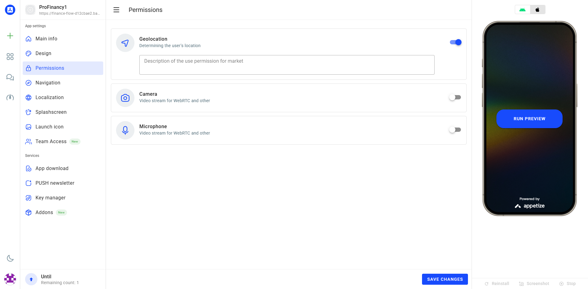 Permissions Screen