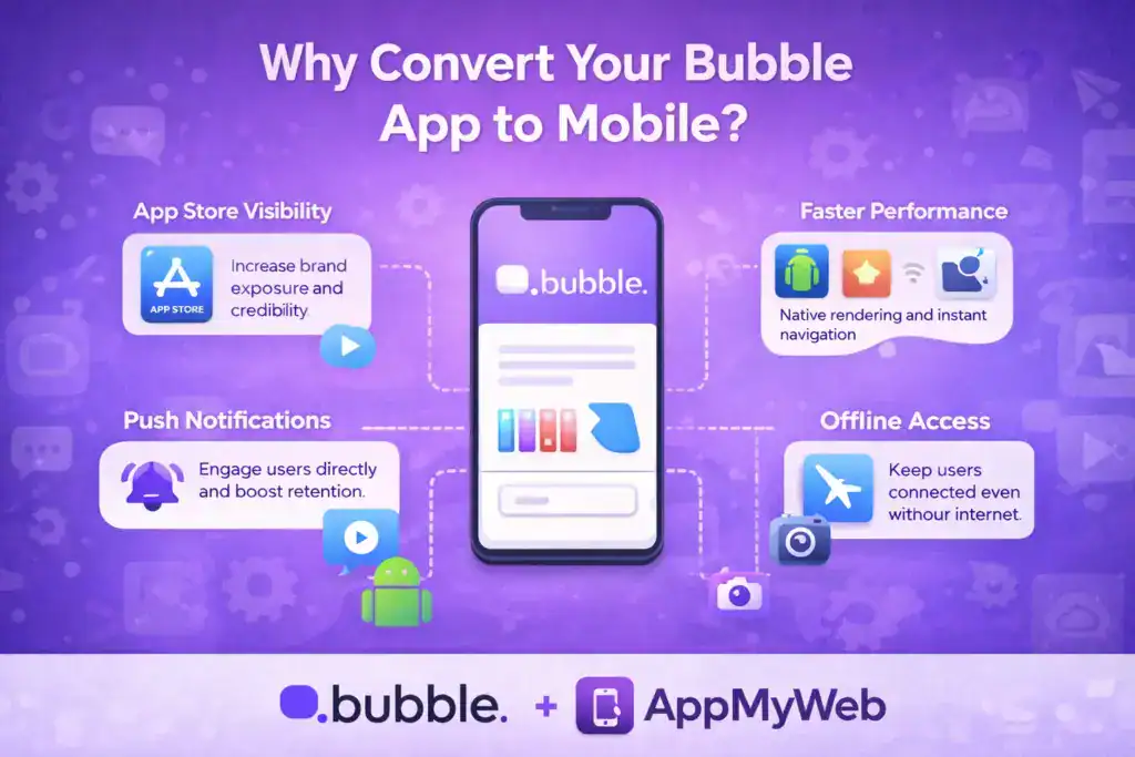 Convert Bubble app to Android and iOS mobile app with no-code app builder